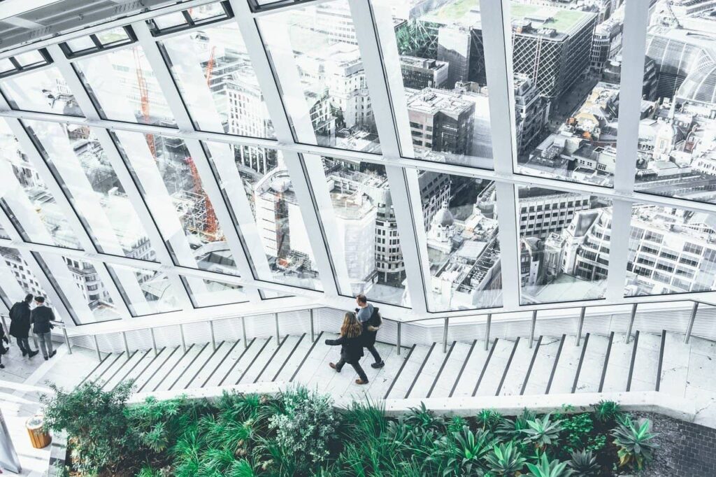 people walking on a modern staircase at an advantis engineering project